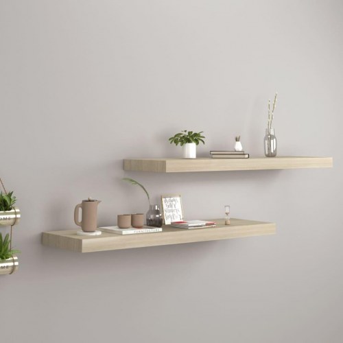 Væghylder 2 stk. - 80 × 23,5 × 3,8 cm i MDF, egetræsfarve