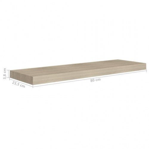 Væghylder 2 stk. - 80 × 23,5 × 3,8 cm i MDF, egetræsfarve