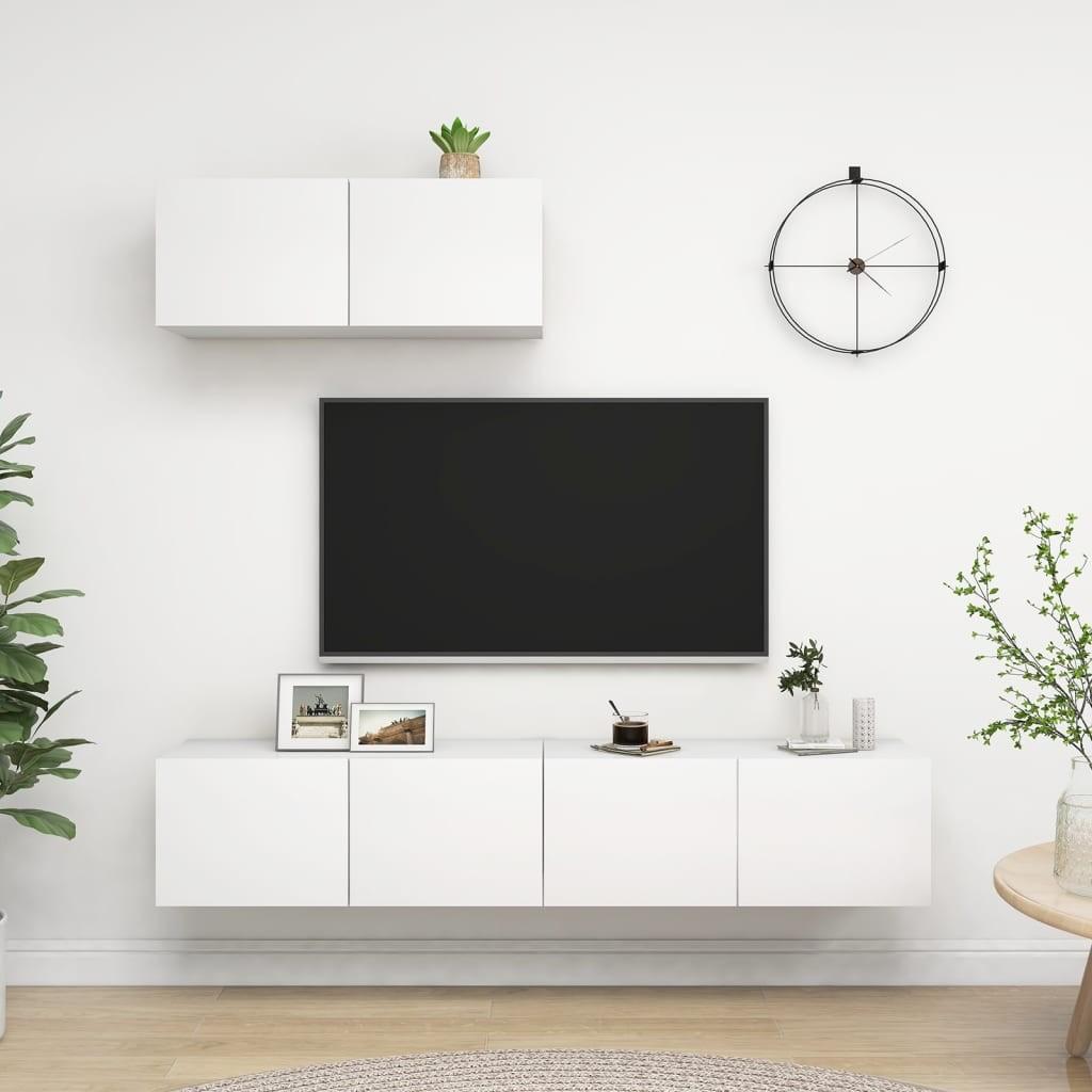Tv Skabe 3 Stk. Konstrueret Træ Hvid
