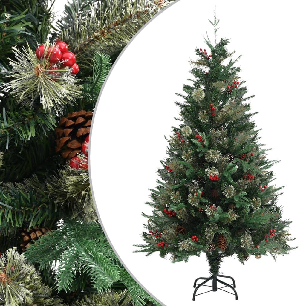 Kunstigt juletræ med grankogler og røde bær 150 cm grøn