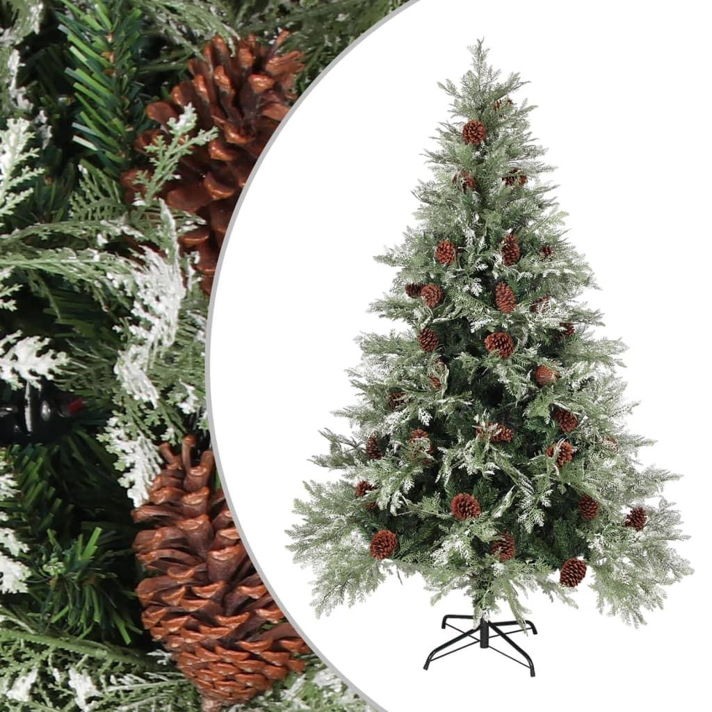 Juletræ med grankogler 150 cm PVC & PE grøn og hvid