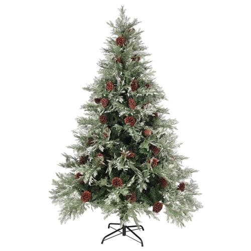 Juletræ med grankogler 150 cm PVC & PE grøn og hvid