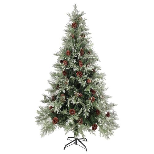 Juletræ med grankogler 195 cm PVC & PE grøn og hvid