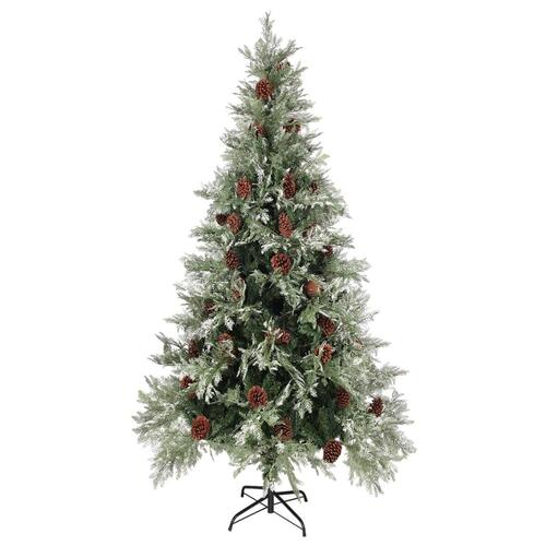 Juletræ med grankogler 225 cm PVC & PE grøn og hvid