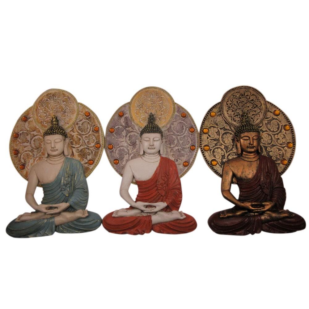 Vægdekoration 20 X 4 X 30 3 Cm Rød Blå Gylden Buddha Orientalsk 3 Dele