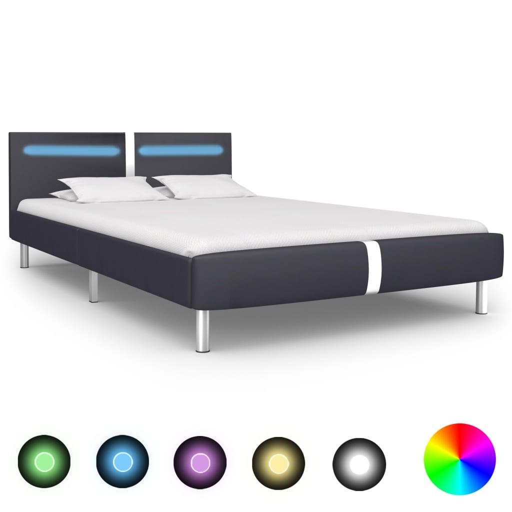 Sengestel med LED 140 x 200 cm sort kunstlæder