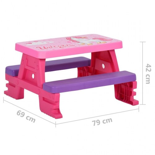 Picnicbord med bænke til børn 79x69x42 cm pink