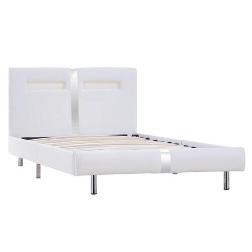 Sengestel med LED 90 x 200 cm hvid kunstlæder