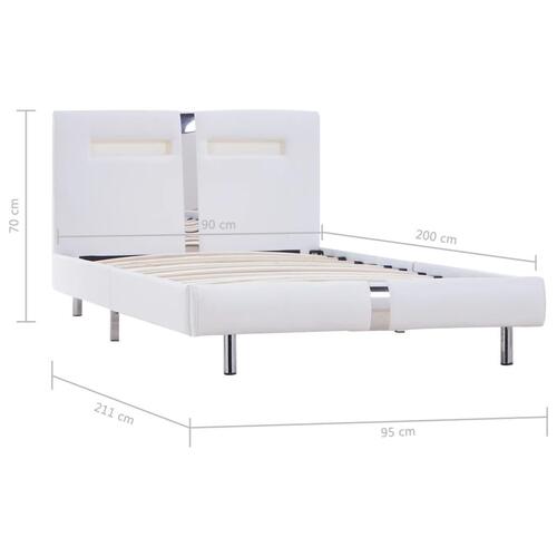 Sengestel med LED 90 x 200 cm hvid kunstlæder