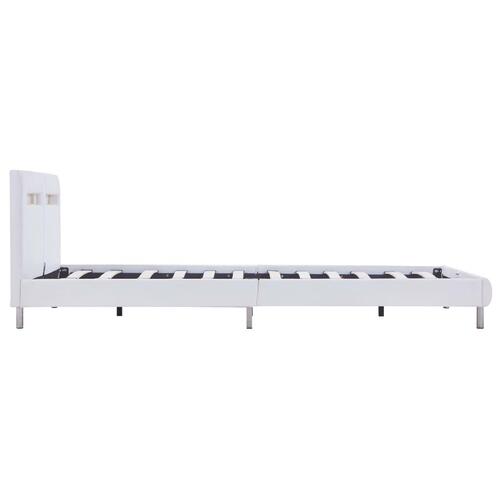 Sengestel med LED 140 x 200 cm hvid kunstlæder