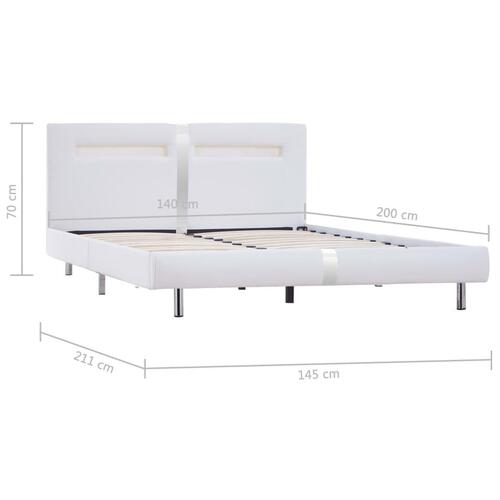 Sengestel med LED 140 x 200 cm hvid kunstlæder