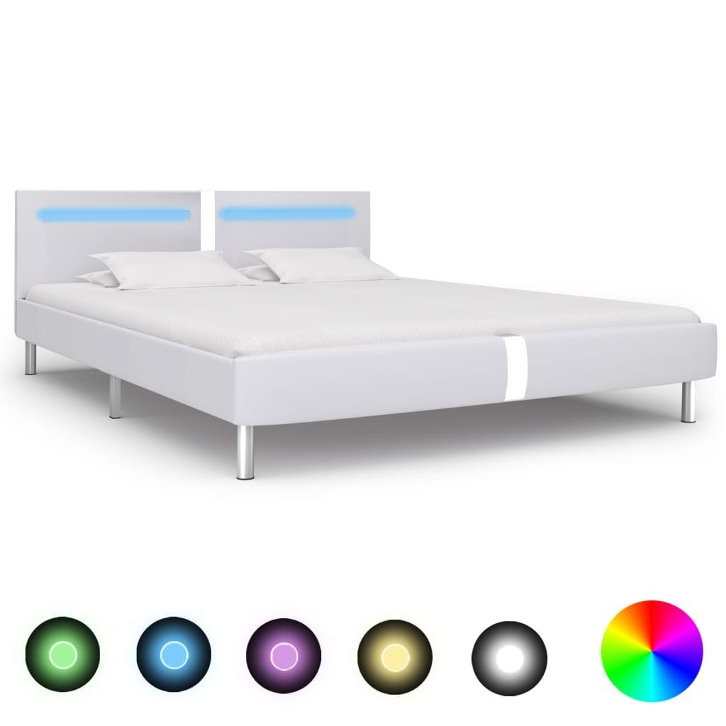 Sengestel med LED 160 x 200 cm hvid kunstlæder