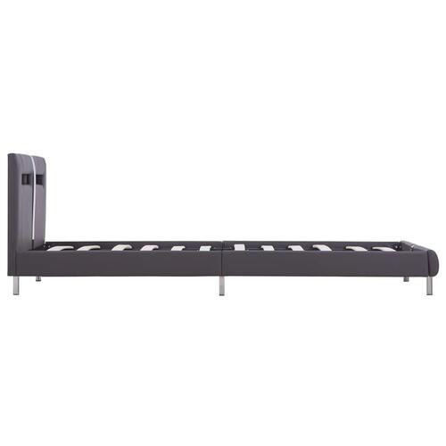 Sengestel med LED 90 x 200 cm grå kunstlæder