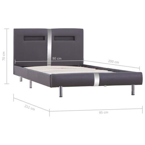 Sengestel med LED 90 x 200 cm grå kunstlæder
