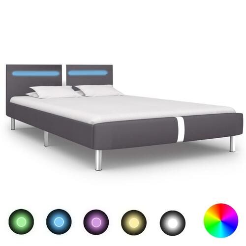 Sengestel med LED 140 x 200 cm grå kunstlæder