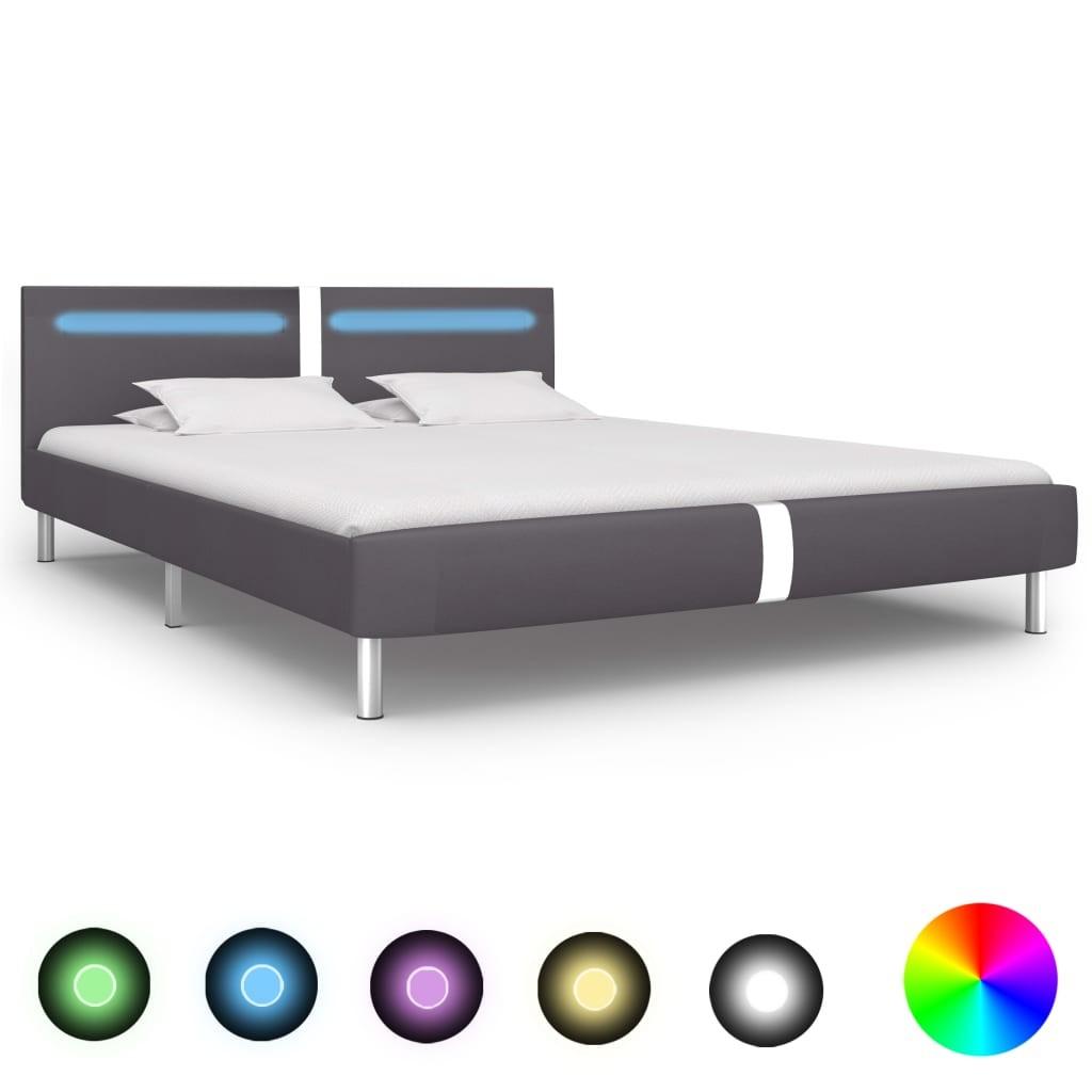 Sengestel LED 180 x 200 cm grå kunstlæder
