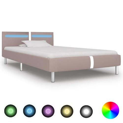 Sengestel med LED 90 x 200 cm cappuccinofarvet kunstlæder
