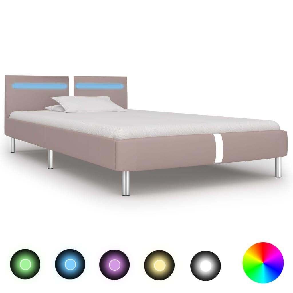 Sengestel med LED 90 x 200 cm cappuccinofarvet kunstlæder