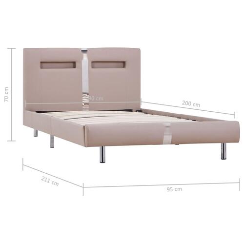 Sengestel med LED 90 x 200 cm cappuccinofarvet kunstlæder