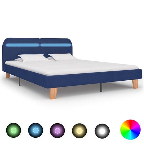 Sengestel med LED 160 x 200 cm stof blå