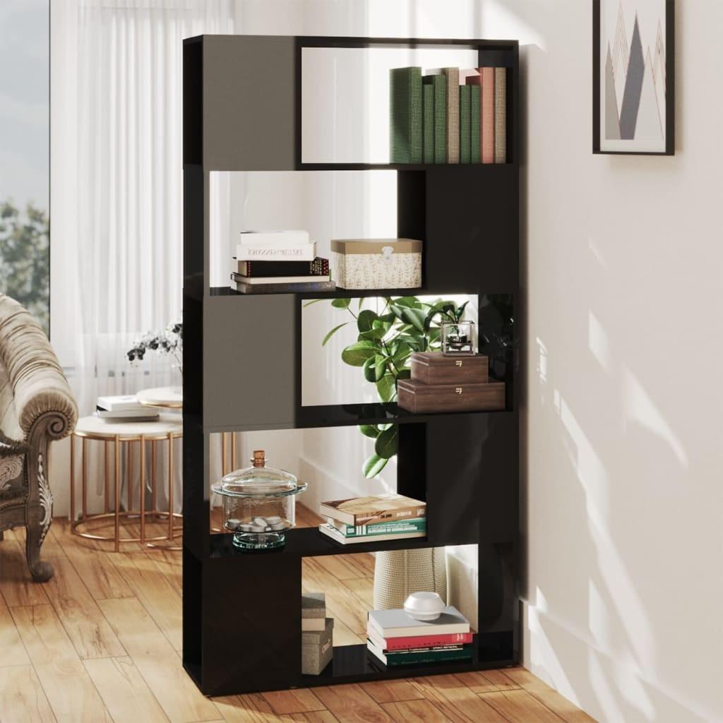 Bogreol/rumdeler 80x24x155 cm konstrueret træ sort højglans