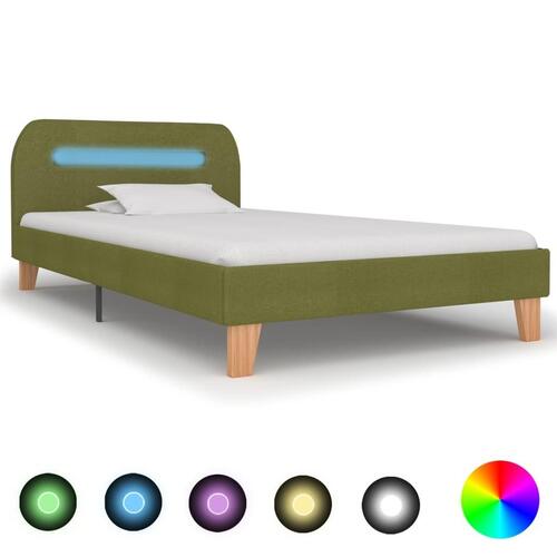 Sengestel med LED 90 x 200 cm stof grøn