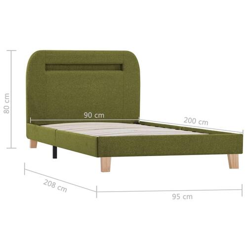 Sengestel med LED 90 x 200 cm stof grøn
