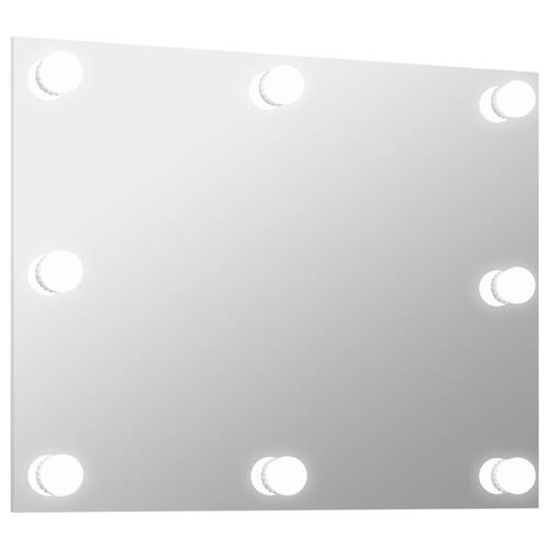 Vægspejl uden ramme med LED-lys rektangulær glas