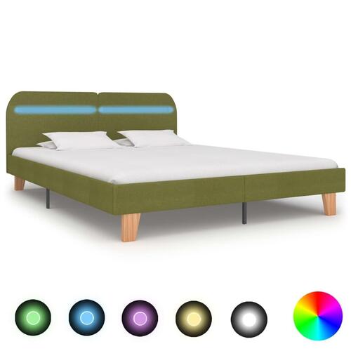 Sengestel med LED 160 x 200 cm stof grøn