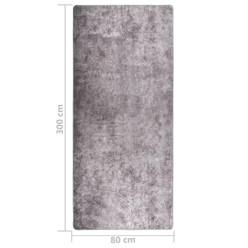 Tæppe 80x300 cm skridsikkert og vaskbart grå