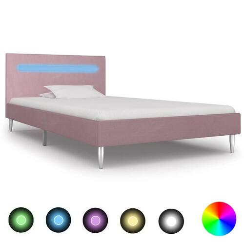 Sengestel med LED 90 x 200 cm stof pink