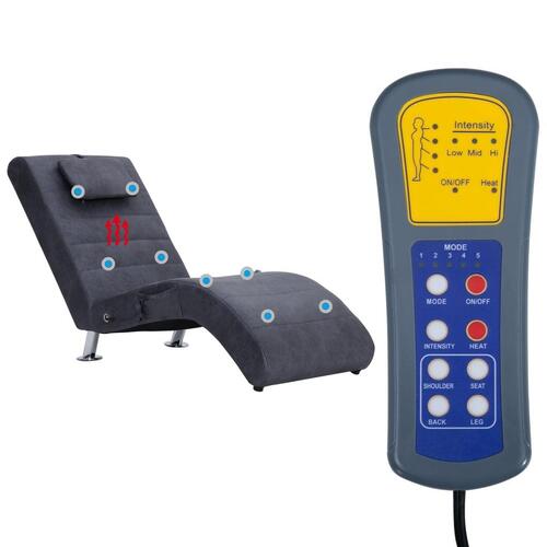 Massagechaiselong med pude imiteret ruskind grå