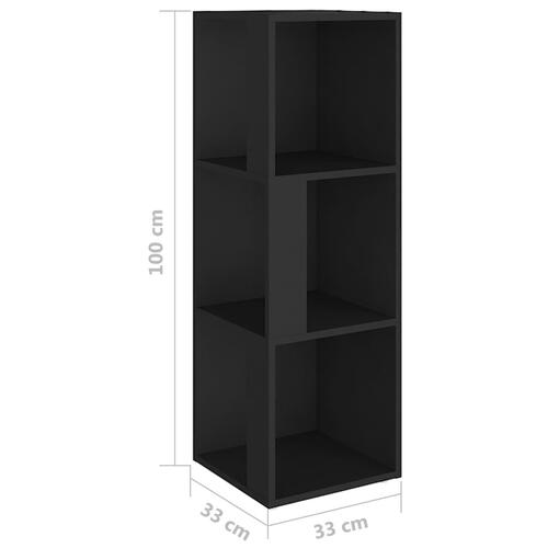 Hjørnereol 33x33x100 cm spånplade sort