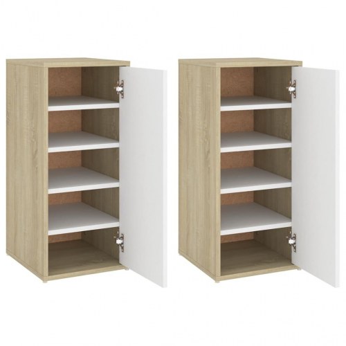 Skoskabe 2 stk. 32x35x70 cm konstrueret træ hvid og sonoma-eg