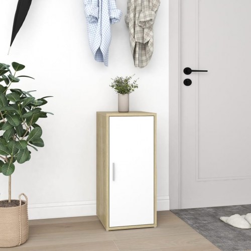 Skoskabe 2 stk. 32x35x70 cm konstrueret træ hvid og sonoma-eg