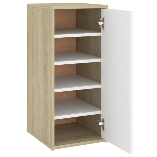 Skoskabe 2 stk. 32x35x70 cm konstrueret træ hvid og sonoma-eg