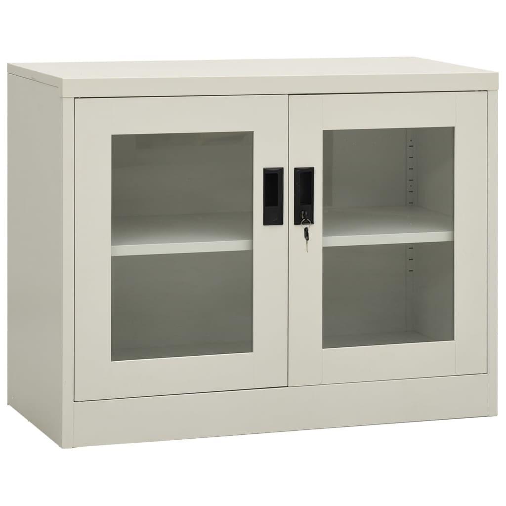 Kontorskab med glaslåger 90 x 40 x 70 cm i lysegrå stål