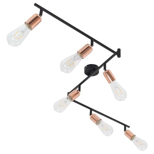 6-vejs spotlampe med glødepærer 2 W 30 cm E27 sort og kobber