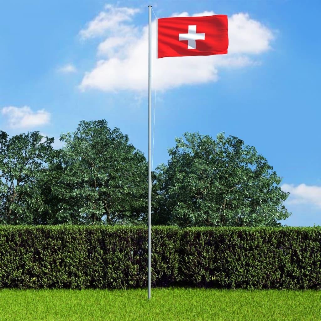 Schweizisk flag og flagstang 6,2 m aluminium