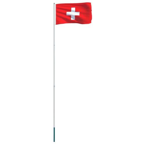 Schweiz flag og flagstang 4 m aluminium