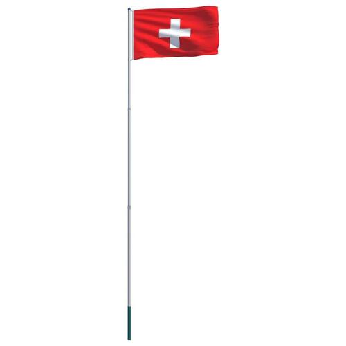 Schweiz' flag og flagstang 6 m aluminium