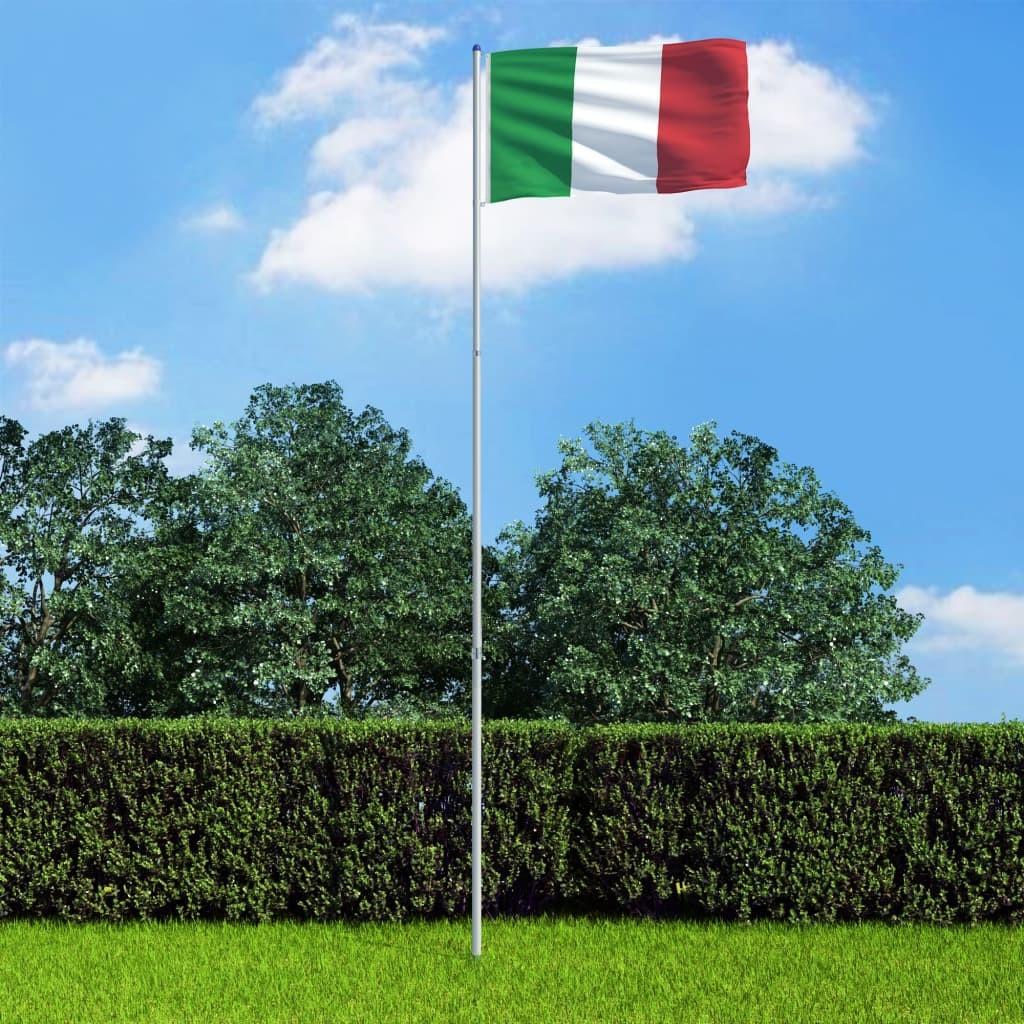 Italiens flag og flagstang 6 m aluminium