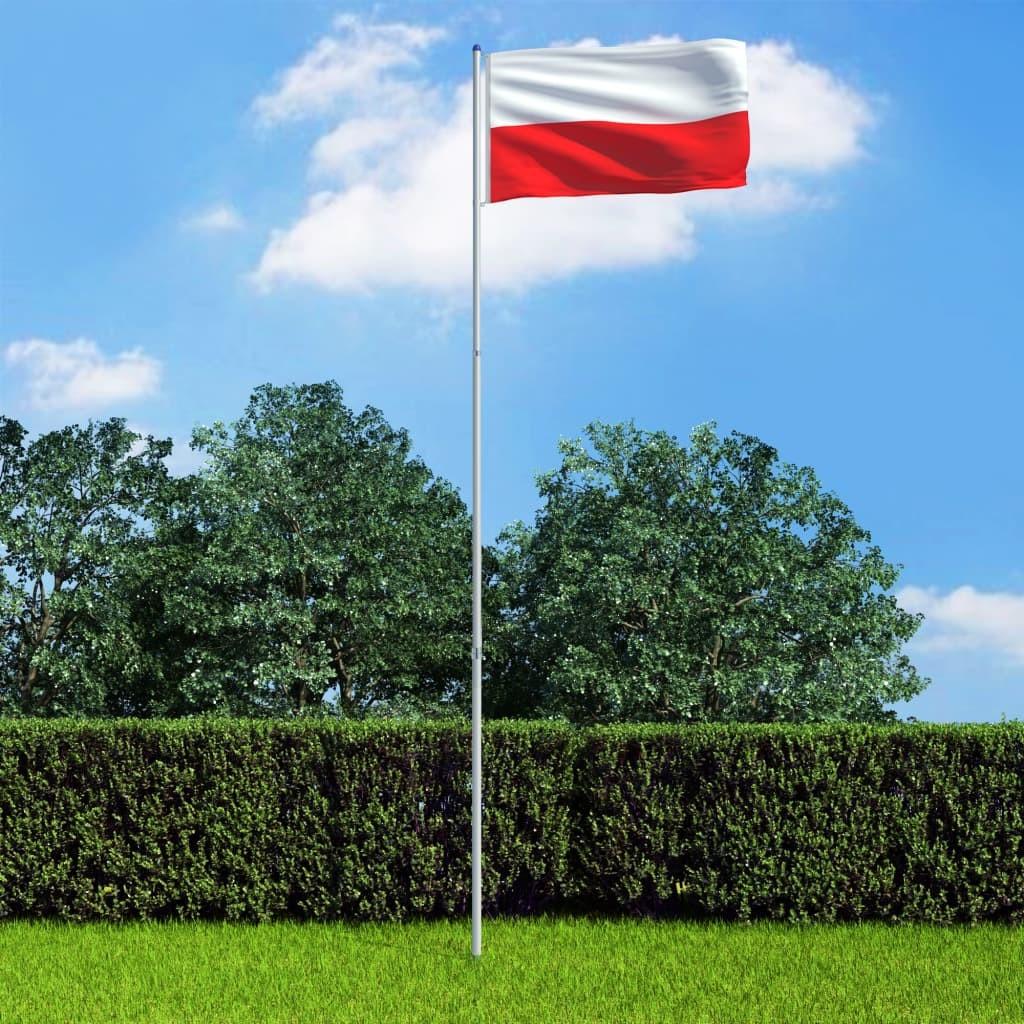 Polens flag og flagstang 6 m aluminium