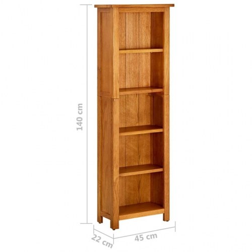 Bogreol med 5 hylder 45×22×140 cm - massivt egetræ