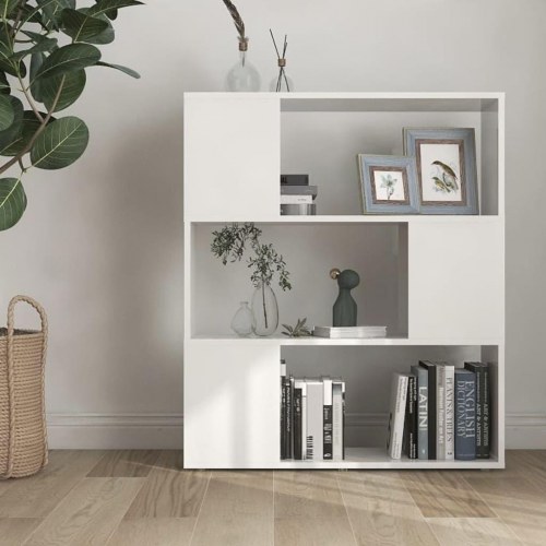 Bogreol/rumdeler 80x24x94 cm konstrueret træ hvid højglans