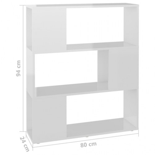Bogreol/rumdeler 80x24x94 cm konstrueret træ hvid højglans
