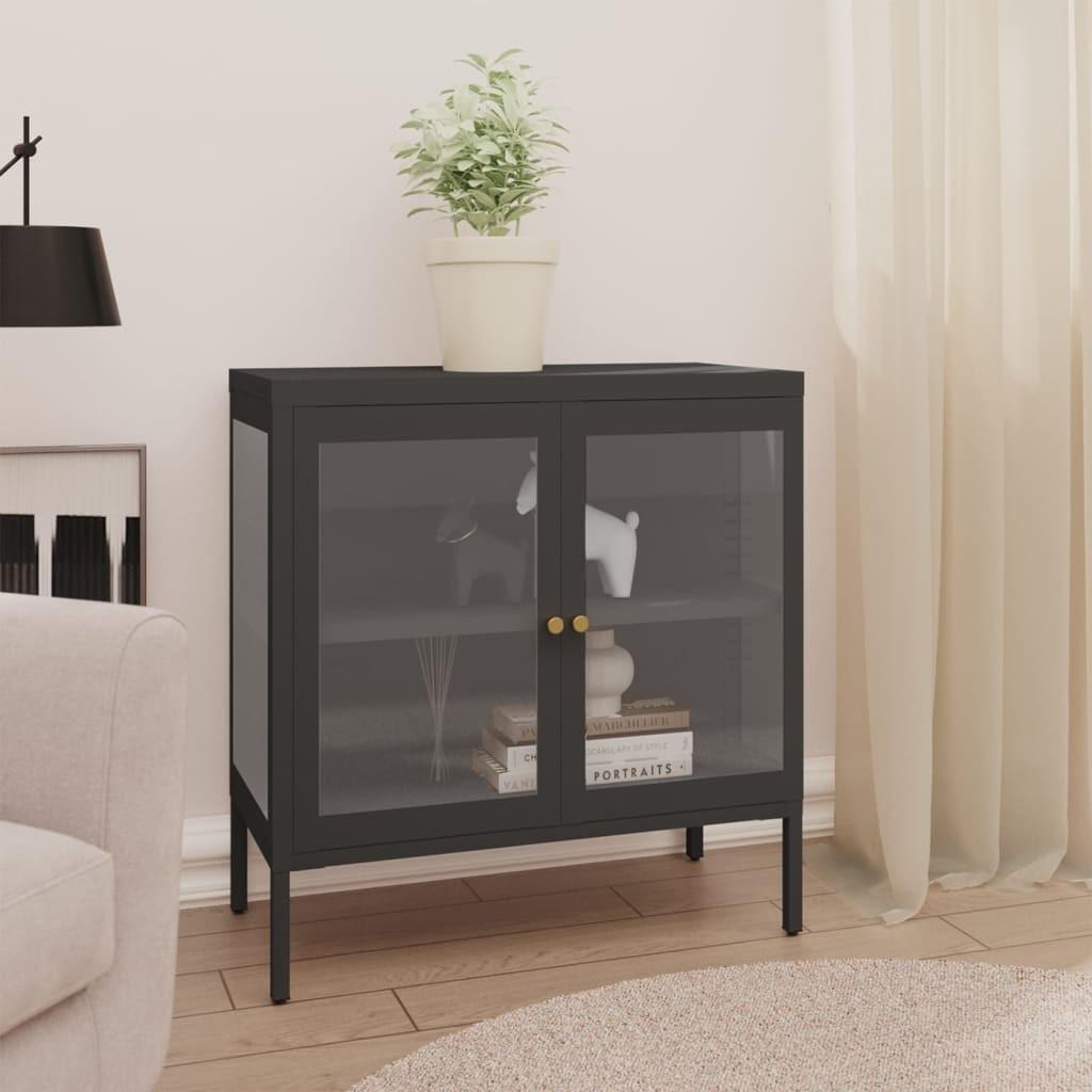 Skænk 70×35×70 cm i stål og glas - antracitgrå