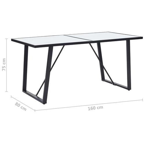 Spisebord 160 x 80 x 75 cm hærdet glas hvid