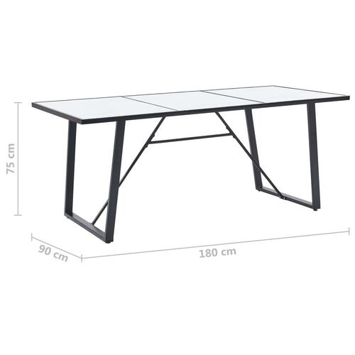 Spisebord 180 x 90 x 75 cm hærdet glas hvid