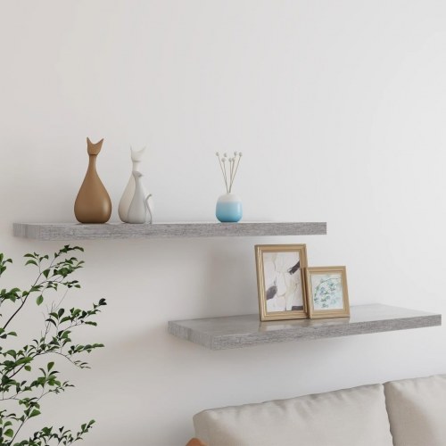 Væghylder 2 stk. 80 × 23,5 × 3,8 cm i MDF - betongrå